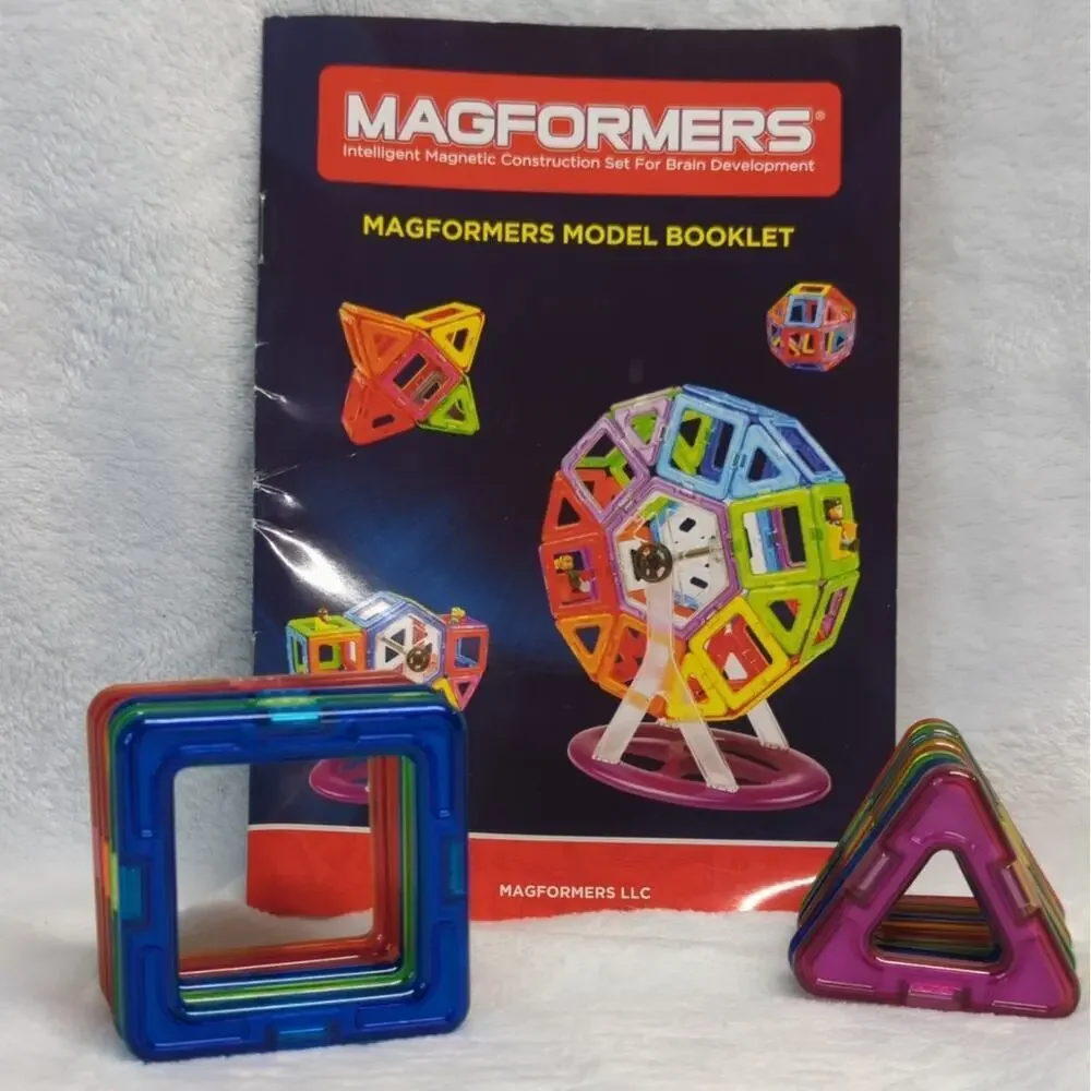 Magformers Basic Rainbow Set Multicolor Magnetic Tiles 14 Piece Instruction Book
